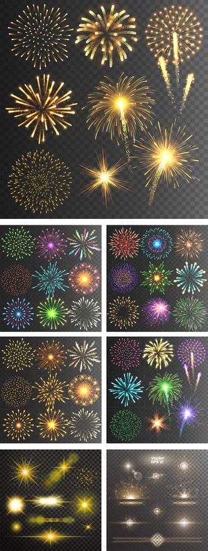 绚丽烟花与光影光束矢量集合