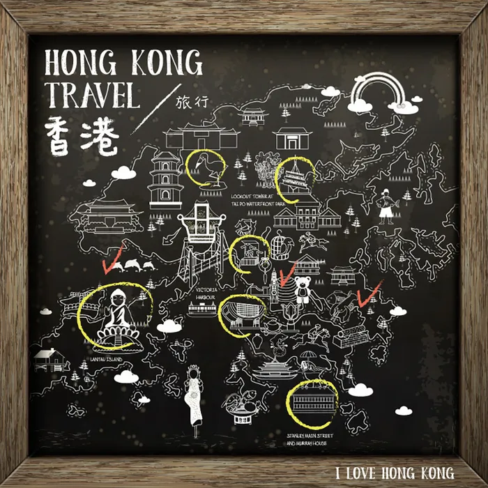 黑板线框边框地图香港旅游素材eps,ai矢量模版下载
