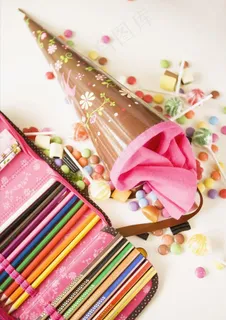 棒棒糖 蜡笔 画笔 少女图片