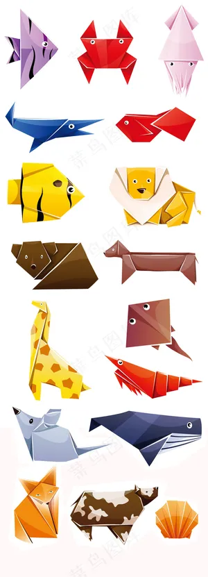 18款彩色折纸动物设计eps矢量素...