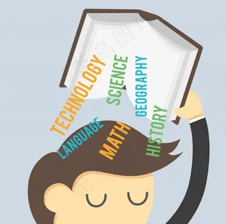 倒书中知识的男孩矢量素材