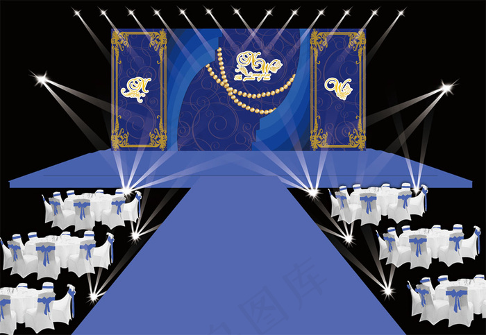 蓝金色婚礼效果图