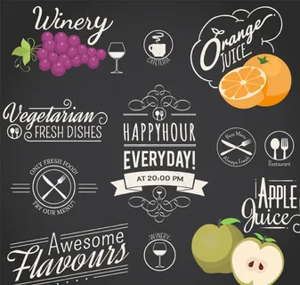 夏日餐厅饮品标签矢量素材图片