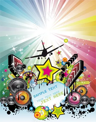 音乐海报背景矢量图科技感飞机