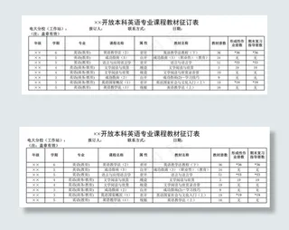 开放本科英语专业课程教材征订表