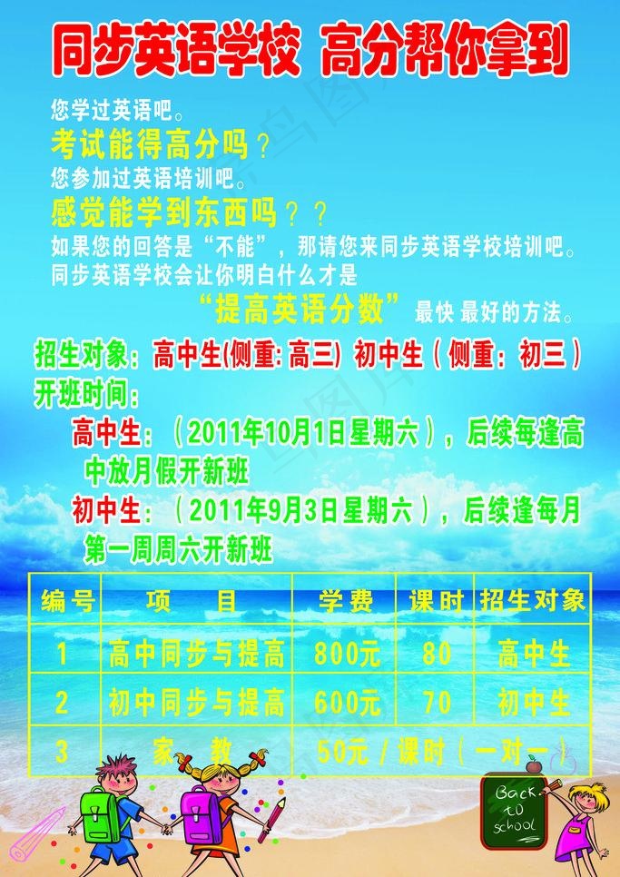 招生广告 同步英语图片cdr矢量模版下载