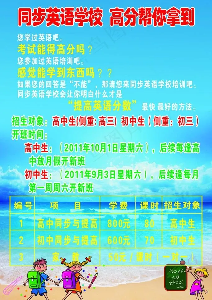 招生广告 同步英语图片cdr矢量模版下载