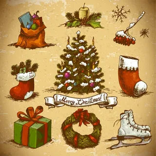 圣诞节手绘圣诞花环,矢量素材 圣诞节手绘圣诞花环,矢量素材