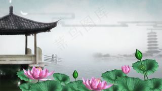 中国风水墨荷塘荷花