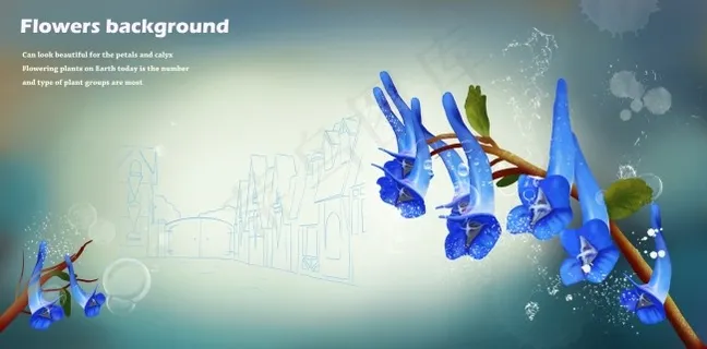蓝色浪漫鲜花海报背景