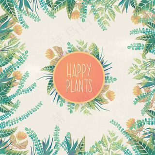 绿色森系花草树叶棕榈芭蕉枫叶背景素...