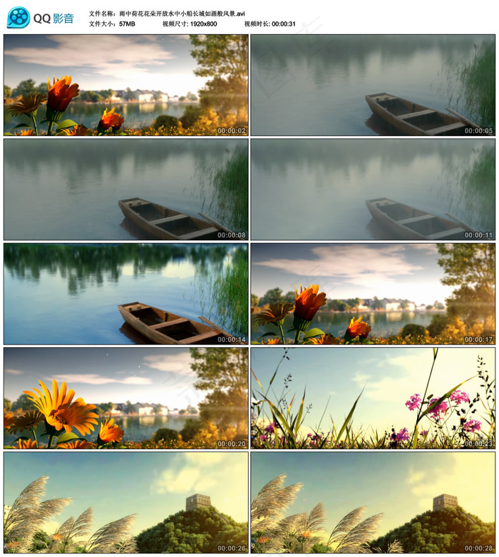 唯美雨中荷花开放小船视频素材(4200X2600(DPI:300))psd模版下载