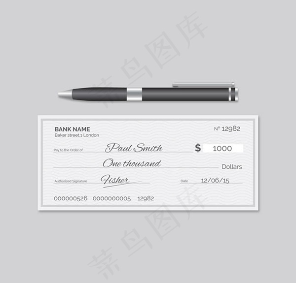 银行支票和签字笔矢量素材下载ai矢量模版下载