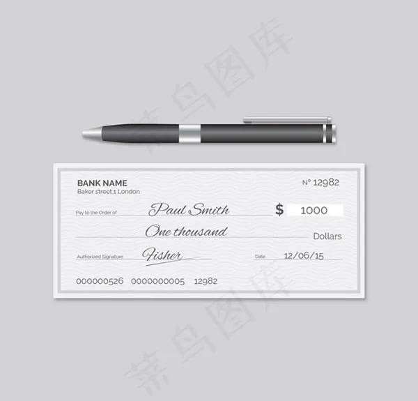 银行支票和签字笔矢量素材下载ai矢量模版下载