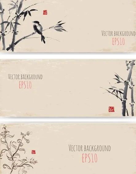 水墨竹banner矢量01eps,ai矢量模版下载