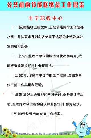 公共机构节能联络员工作职责展板图片
