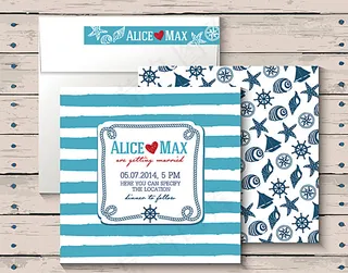 清新海洋风条纹婚礼邀请卡图片