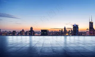 大气蓝色方格地板现代城市淘宝banner背景