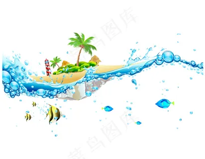 矢量手绘惬意的海滩