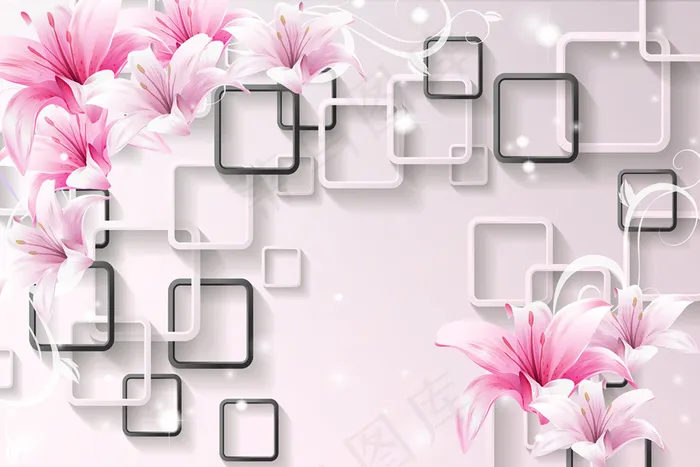 3D粉色百合花电视背景墙(11811X7874(DPI:100))psd模版下载