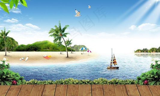 蓝天 白云 沙滩图片