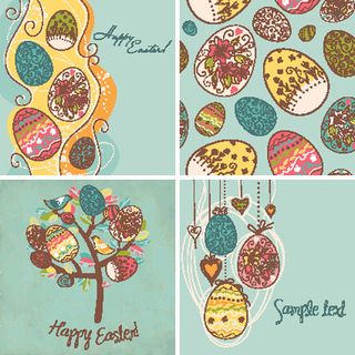 手绘彩蛋复活节贺卡矢量素材