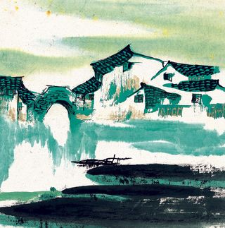 古风水墨笔触风景画