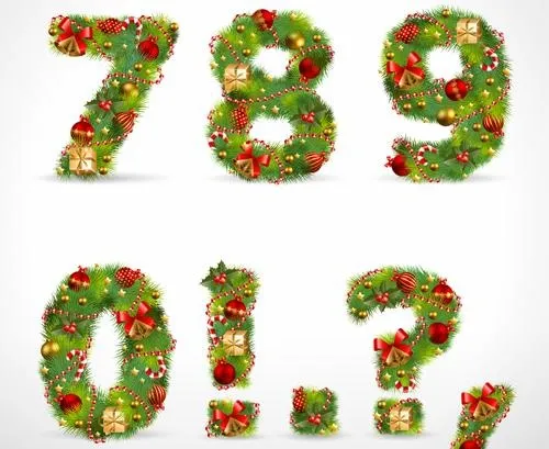 创意的圣诞树字母及数字矢量集26eps,ai矢量模版下载