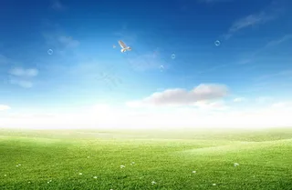 蓝天白云草地展板背景图片