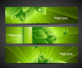 绿叶水珠水滴banners 绿色环...