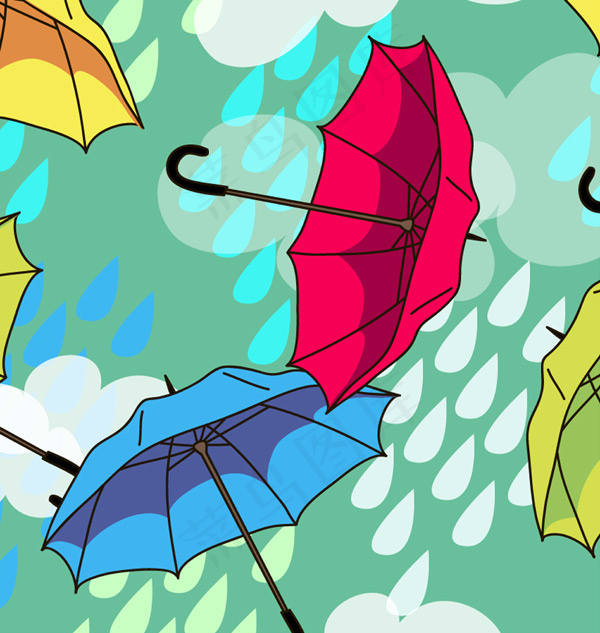 矢量素材雨伞插画背景