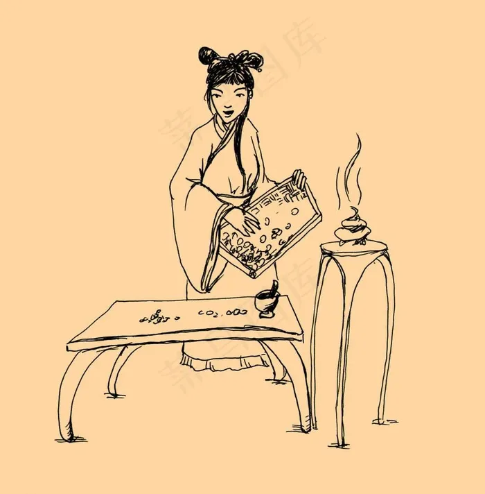 手绘线描古代人物图片psd模版下载