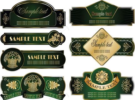 金色植物花纹装饰标签矢量图