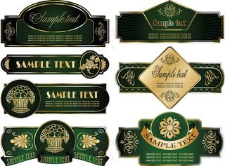 金色植物花纹装饰标签矢量图