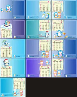 卡通企鹅台历模板