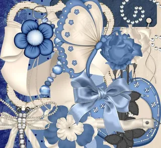 花朵缎带蝴蝶结(蓝白)图片