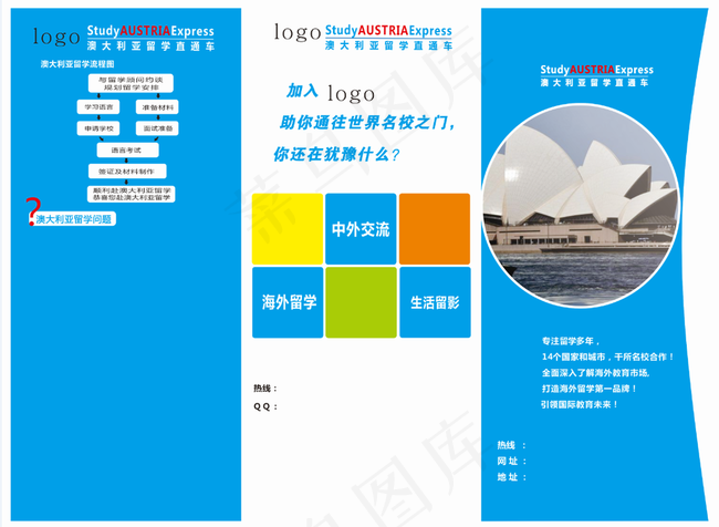 澳洲留学三折页图片cdr矢量模版下载