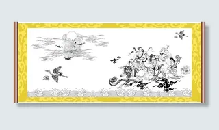 边框图白描八仙过海