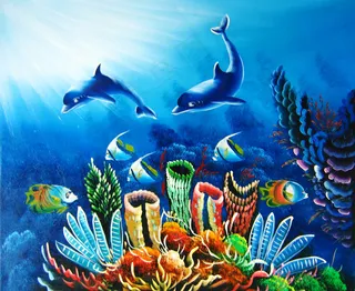 海底生物油画图片