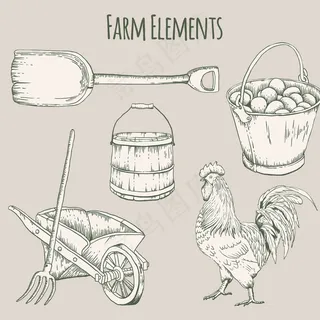 手工绘制农场元素图片