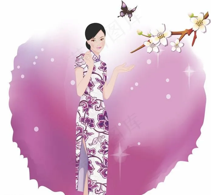 女性与花纹图片ai矢量模版下载