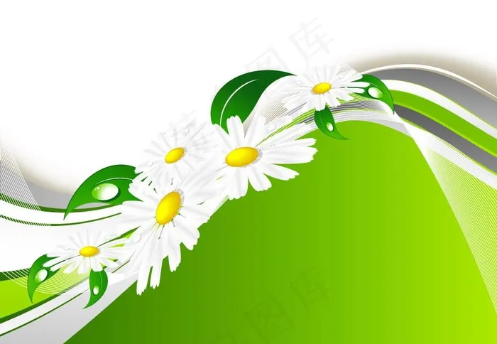 绿色环保动感线条鲜花水珠图片