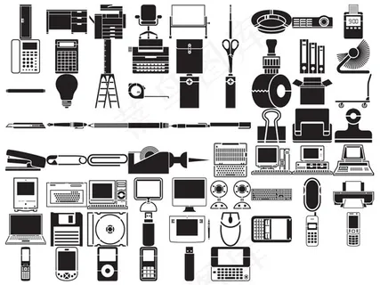 各种元素的剪影矢量素材-办公室