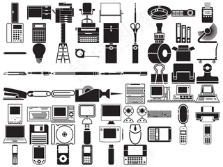 各种元素的剪影矢量素材-办公室