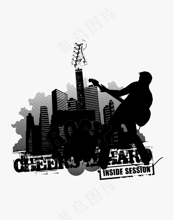 吉他歌手人物剪影建筑物海报背景图