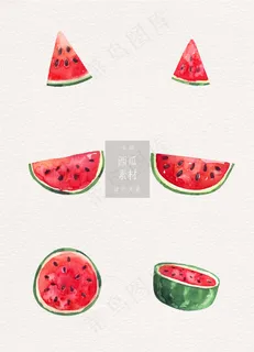 西瓜手绘水彩插画ai矢量元素素材