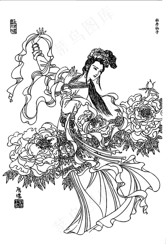 牡丹仙子ai矢量模版下载