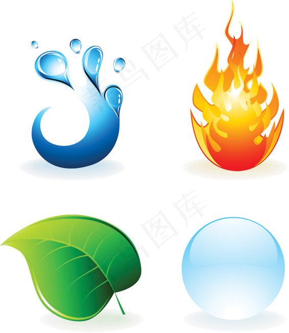 海浪树叶火球eps,ai矢量模版下载
