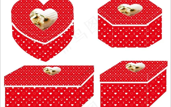 爱心礼品盒4款图片ai矢量模版下载