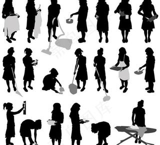各种妇女做家务的剪影矢量素材